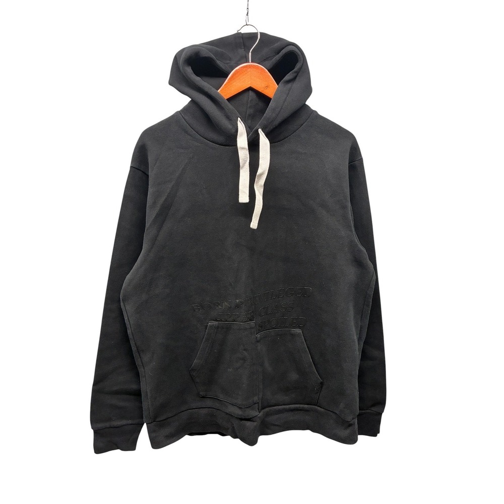 izzue Pullover Hoodie Men's Large Black Fleece Lined Streetwear Casual Logo